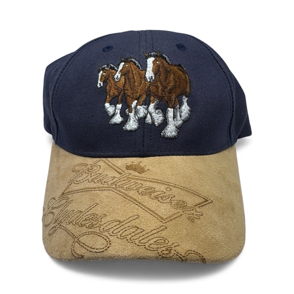 Budweiser Clydesdales Navy and Tan Horse Cap Vintage 90s Trucker Hat Beer - Picture 2 of 11